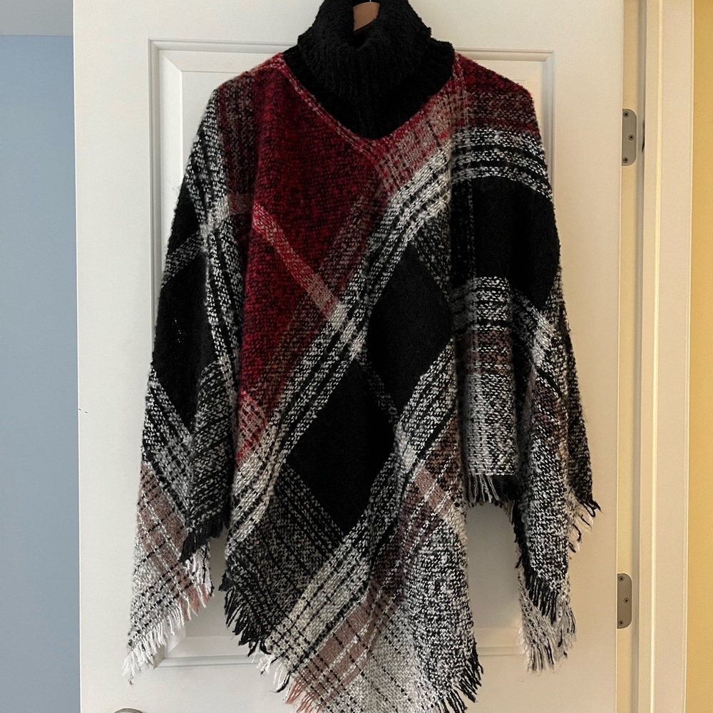 Rich color and texture turtleneck shawl